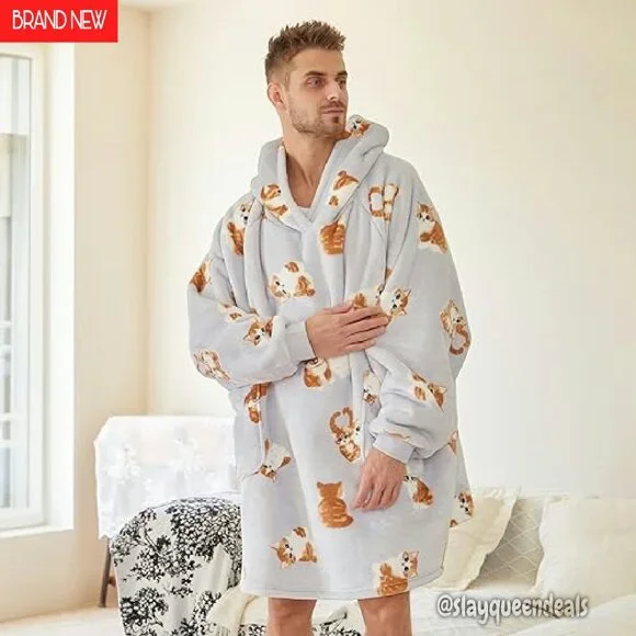 Oversized Sherpa Wearable Blanket Hoodie with Pockets for Adults